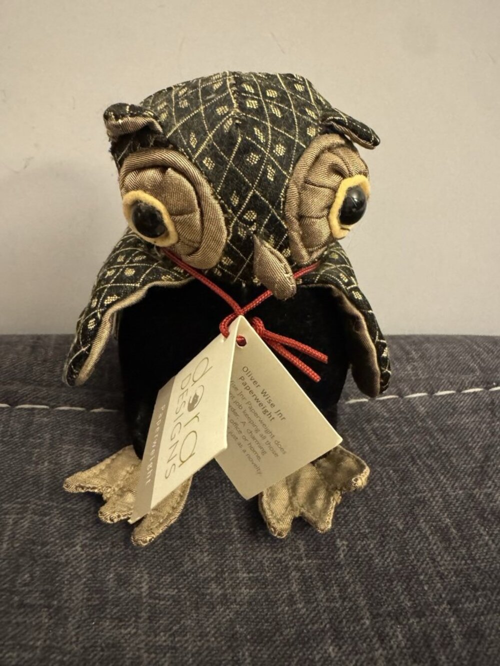 Small Dora Designs Owl Decor Doorstop Weighted Fabric Stuffed Owl New J17